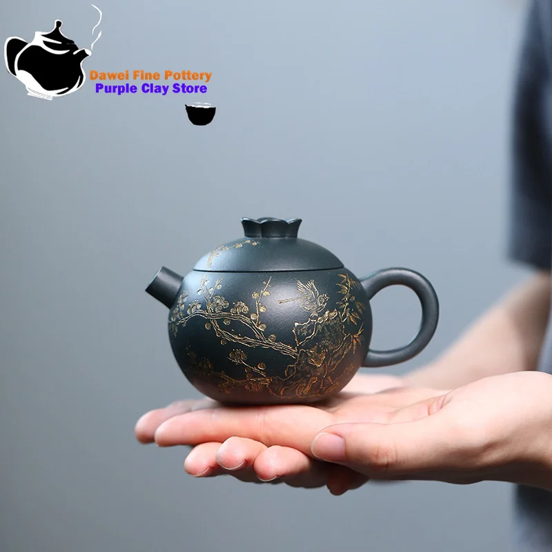 Yixing handmade purple clay teapot, original ore, dark green clay, small pomegranate teapot, Chinese tea set, Kung Fu teapot