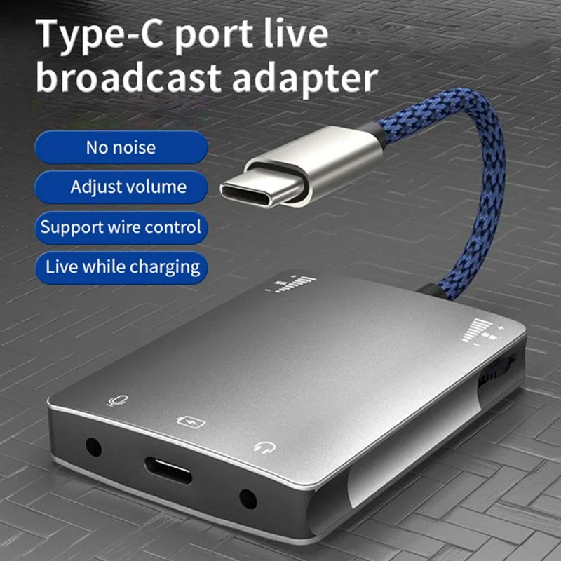 USB C Live Sound Card Speaker, 3.5mm Audio Interface Adapter, Alta Qualidade, Live Converter, Fácil de Usar, Huawei, Samsung, Headphone