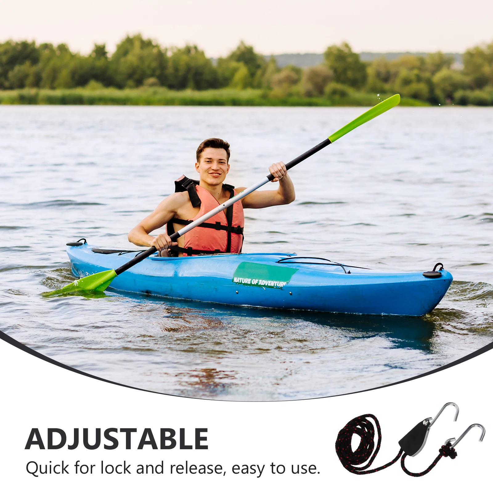 

2 pcs Pulley Rope Boat Tie Downs Kayak Ratchet Straps Heavy Duty Nylon Lanyard Electric Wire Canoe Secure Straps