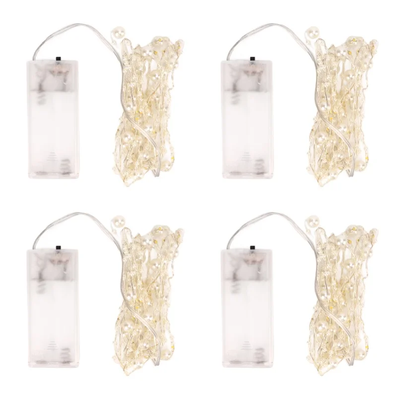 

Набор из 4 светодиодных гирлянд с белыми жемчужинами, декоративные, пластиковые, металлические, низковольтные, для самостоятельного изготовления