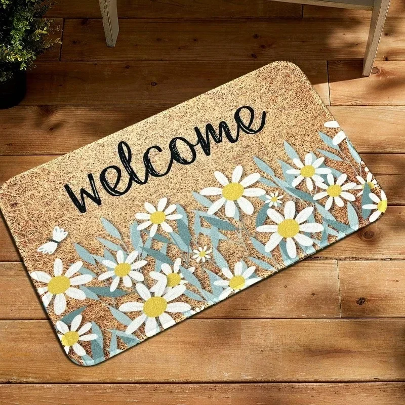 

Letter and Floral Doormat Welcome Mat Kitchen Rug Entrance Door Floor Mat Home Decoration Bathroom Mat Anti Slip Foot Pad