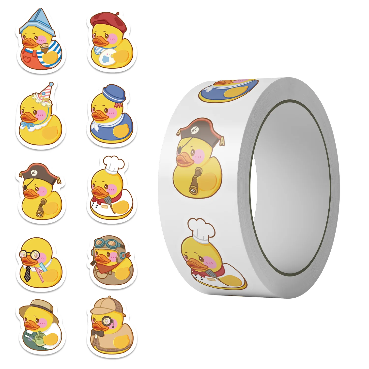 

500Pcs/Roll Yellow Ducks Stickers Roll Adorable Rubber Duck Pattern Decorative Decals Waterproof Cartoon Sticker for Kids Toys