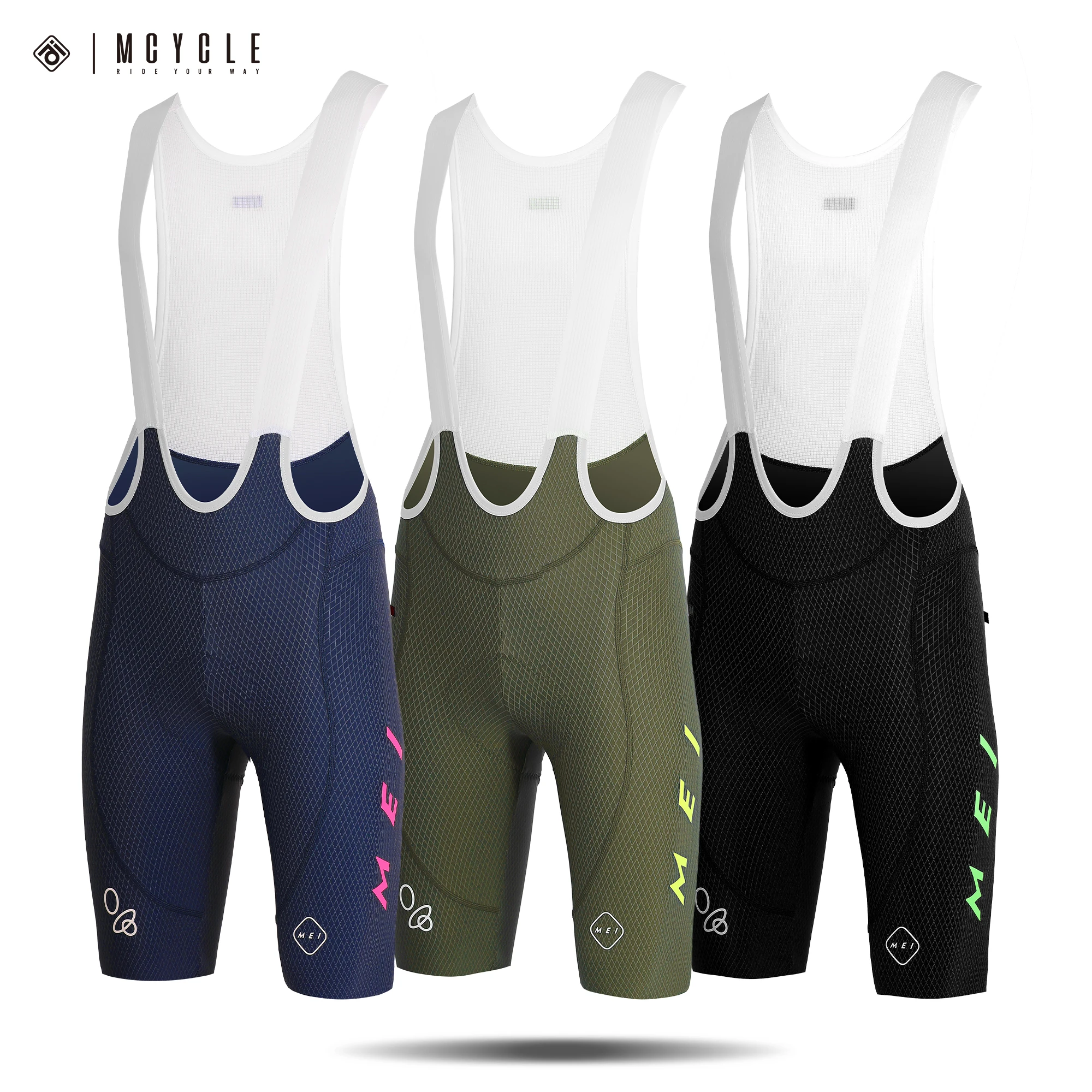 Mcycle, nuevo diseño, pantalones cortos con pechera para ciclismo, Logo colorido, babero para bicicleta, pantalones cortos acolchados transpirables para bicicleta, babero de ciclismo Unisex de cintura alta
