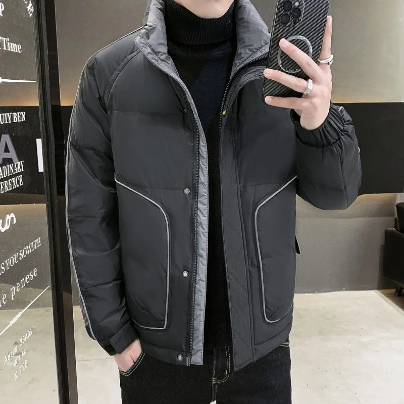 Casual 2024 Autumn Winter Men\'s Warm Duck Down Jackets Outwear Solid Color Bread Puffer Coats Sport Windproof Down Garment Parka