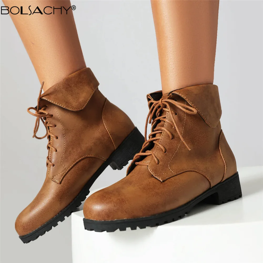 

Boats Women 2023 NEW Autumn Winter Female High Heel Lace Up Ankle Boots Platform Artificial Leather Ladies Shoes Zapatos Mujer