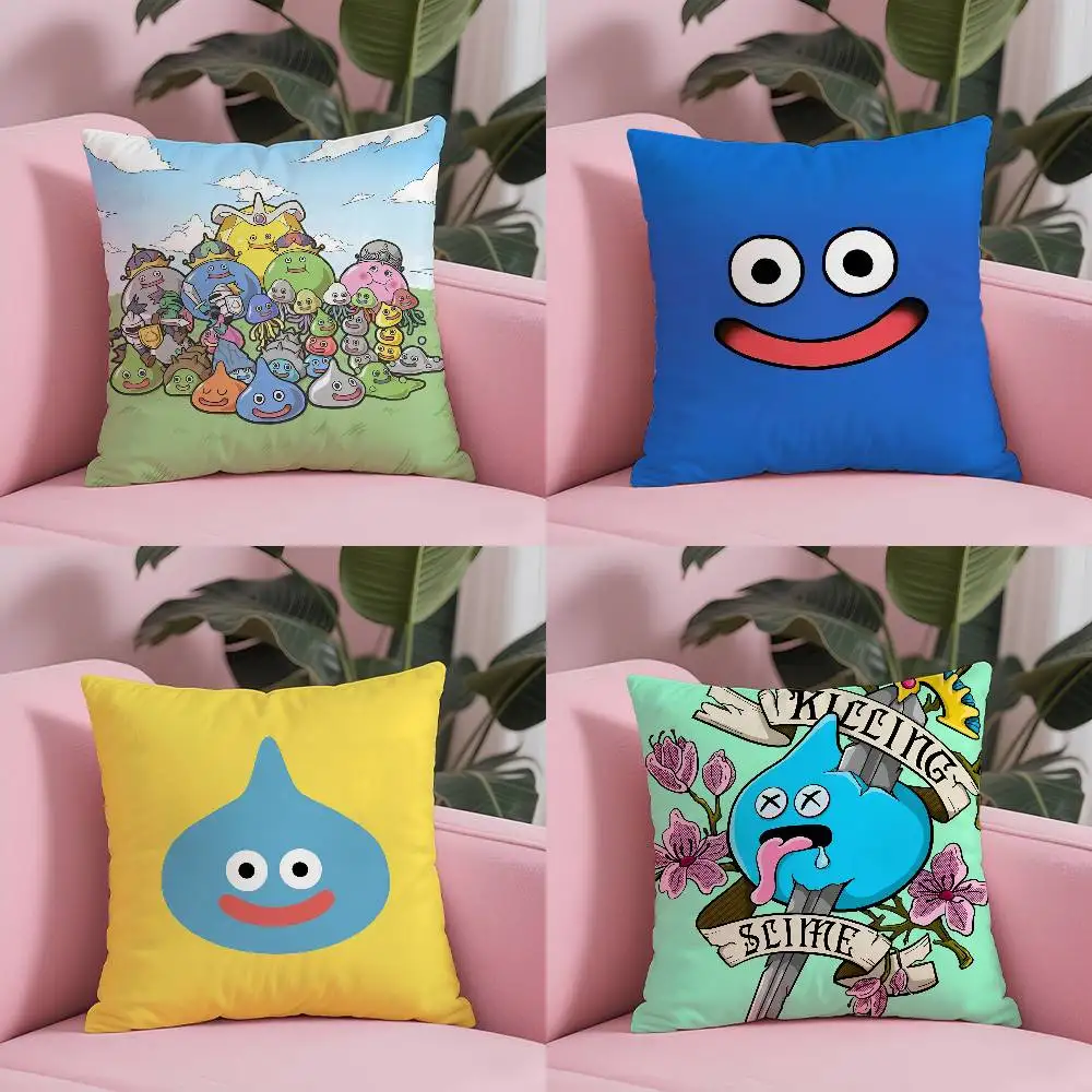D-Dragon Quest Slime Anime Pillow Case Anti-dustmite Pillowcase Invisible zipper silky short plush Sofa cushion cover