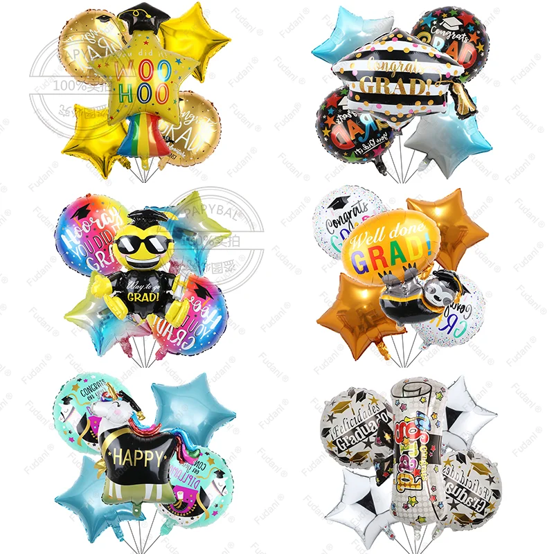 5/10 stücke Abschluss Thema Aluminium folie Ballon Doktor Abschluss Hut Gold schwarz Konfetti Latex