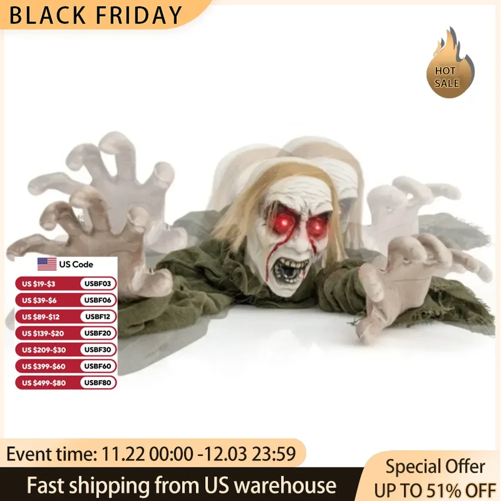 Halloween zombie decorations with sparkling eyes and spooky sounds