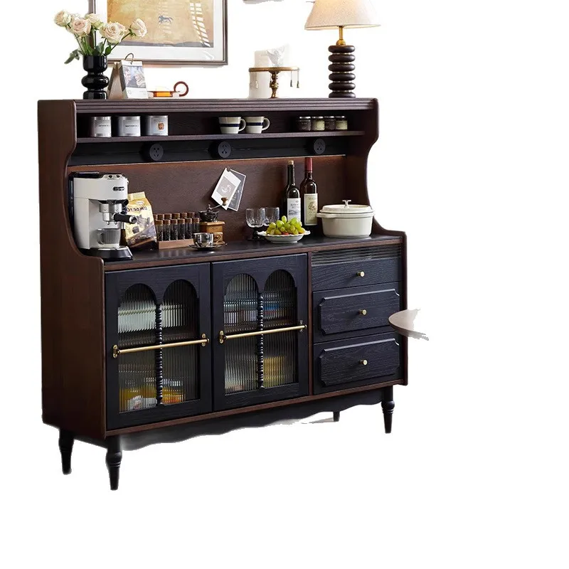 

French retro solid wood dining side cabinet light luxury high-end wall storage integrated cabinet small apartment living room