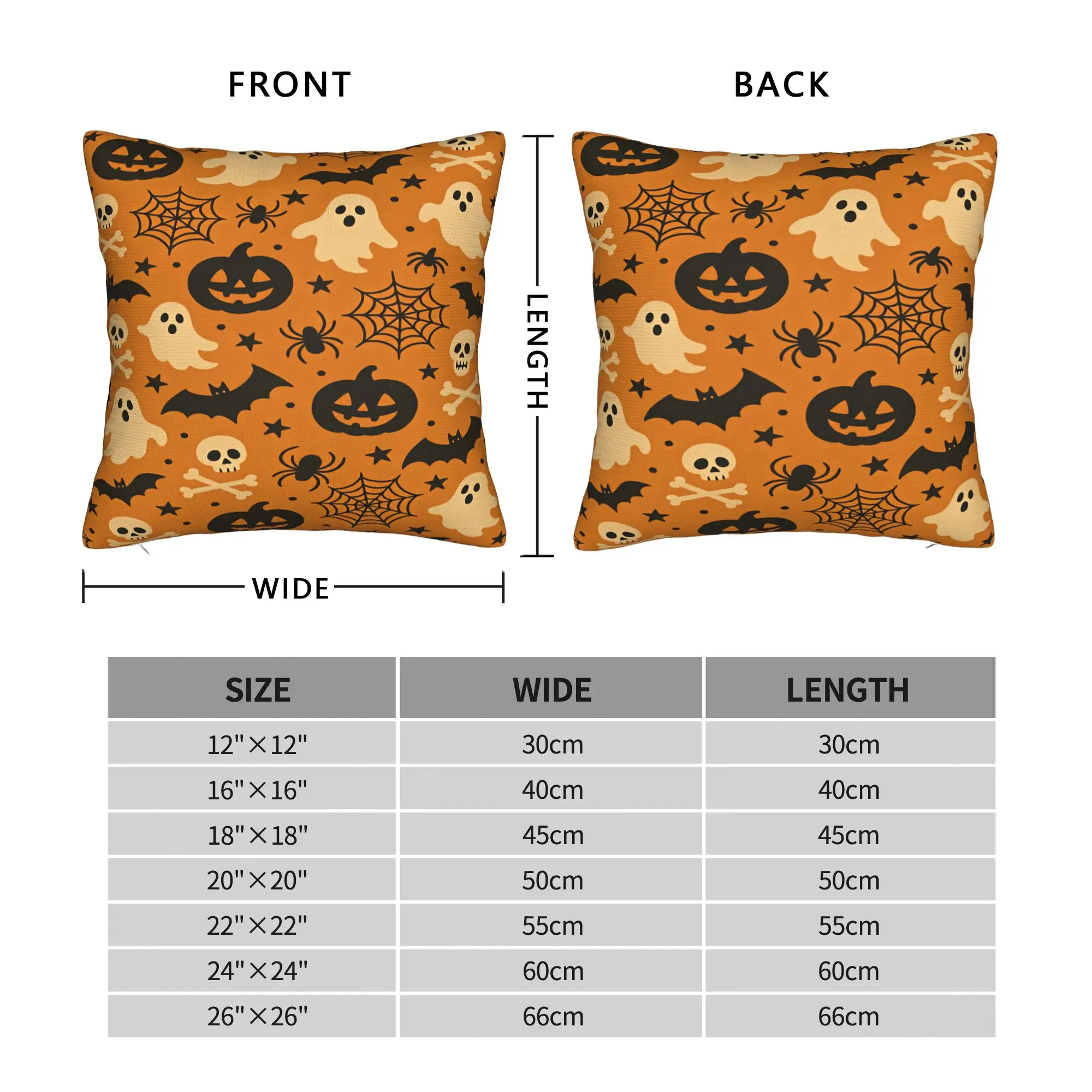 Pillow Cover Halloween Ghost Bat Skull Spider Pumpkin Orange Seamless Pattern  Retro Trendy Pillow Case For Wedding Party