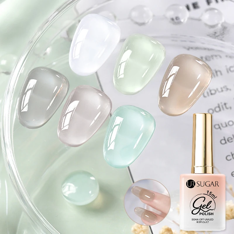 UR SUGAR 15ml Clear Green Transparent Gel Nail Polish Milky Jelly White Color UV Soak Off Gel Varnish Semi Permanent Need UV