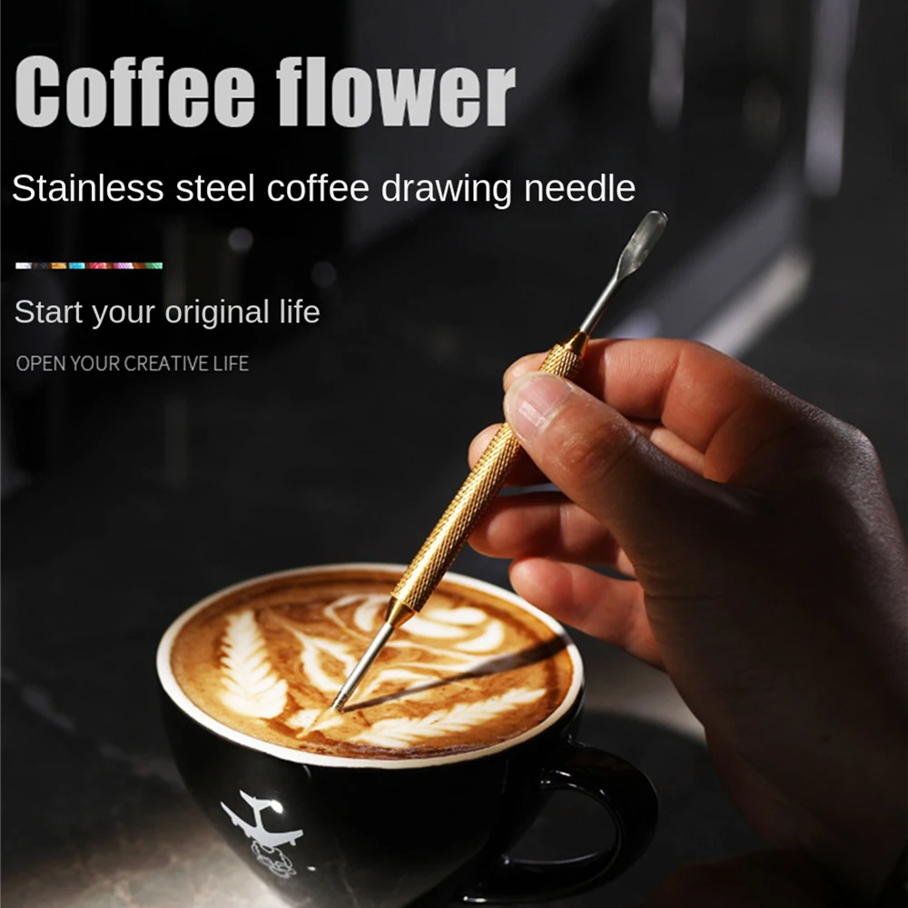 Latte Art Pen Coffee Pull Flower Needle Carved and Mounted Artifact Milk Foam Stainless Steel Drawing Coffeeware Kitchen Tool