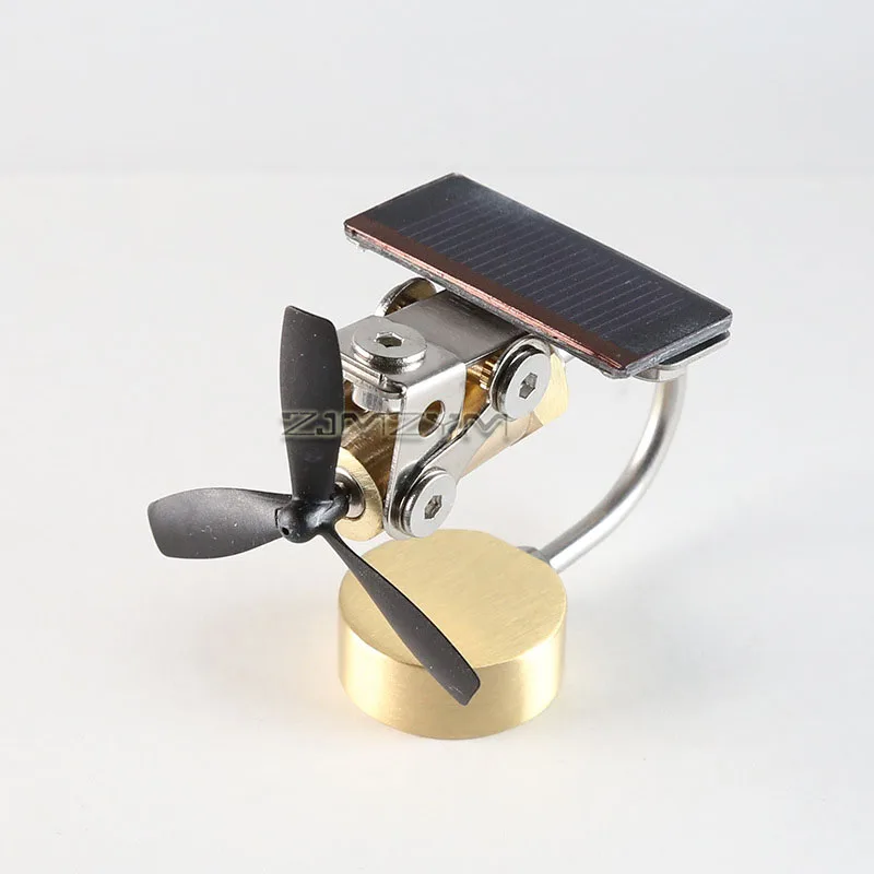 Solar Powered Metal Windmill Car Dashboard Ornament Brass Stainless Steel Mini Propeller Model Light Driven Rotating Desk Decor
