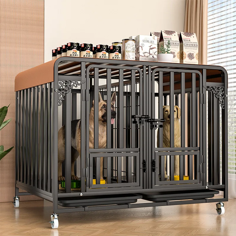Dog Cage 3cm Wide Inner Tube, Six Sided Square Tube, Medium and Large Dog with Toilet, Dog Cage, Indoor Pet Dogs Cage Supplies