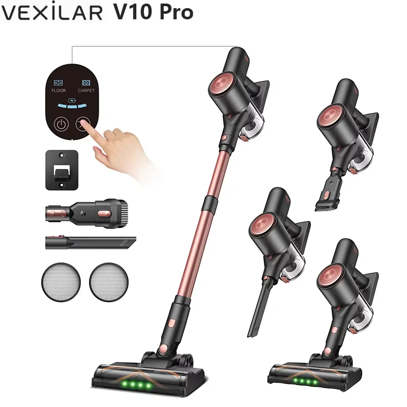 6-in-1 Vexilar V10 Pro Leichter Kabelloser Stabstaubsauger, 550W Hochleistungsmotor 45Kpa Starke Saugkraft, Smart-Touch-Display, Abnehmbarer Akku, Max. 45 Minuten Betriebszeit, Handstaubsauger Ideal
