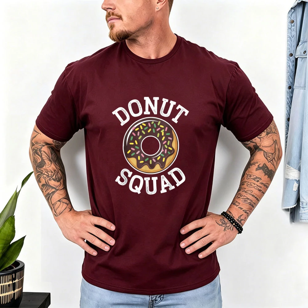 Fun Chocolate Donut Squad Graphic Tee Sweet Tooth Casual Vacation Street T-shirt Distressed Retro Cotton Men Short Sleeve Tops