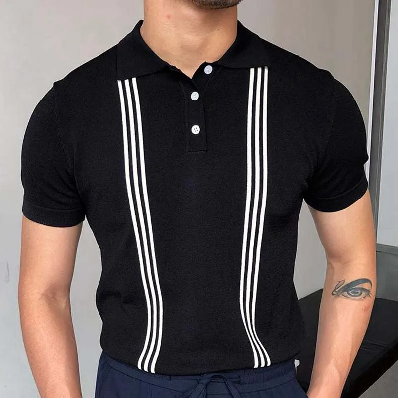

Casual Striped Luxury Polo Shirts For Men Short Sleeve Luxury Knitted Summer Quality Fashion Oversized Elastic Camisas De Hombre