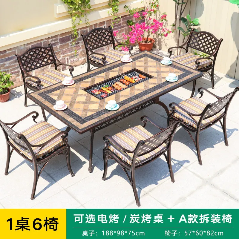 Outdoor table and chair villa courtyard barbecue cast aluminum chair dining table and chair combination outdoor open-air garden
