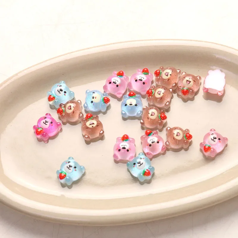 20 sztuk śliczne kolorowe niedźwiedzie żywica wisiorki do paznokci piękna żywica Flatback Cabochon zdobienie paznokci dekoracje DIY akcesoria do paznokci z żywicy
