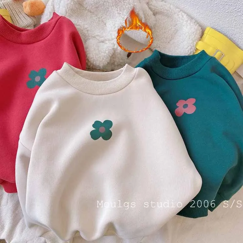 Childrens Fleece Sweatshirts Girls Thickened Hoodie Winter Warm Pullovers Autumn Kids Long-Sleeve Loose Jumper Baby Cute Clothes