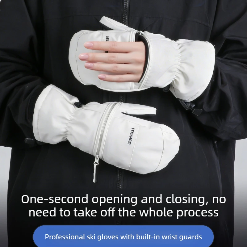 Touchscreen Ski Mittens, Winter Snow Gloves with Built-In Wrist Supports, a Partially Removable Liner and Water-Repellent Fabric