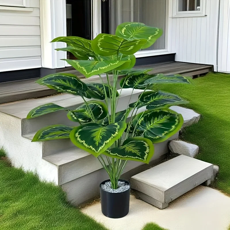 24 Blätter riesiger künstlicher Pflanzenbaum, realistisch, voll üppiges Grün, für drinnen und draußen, Ganzjahresdekoration für Zuhause, Hochzeit, Party, Neu – Detail 4