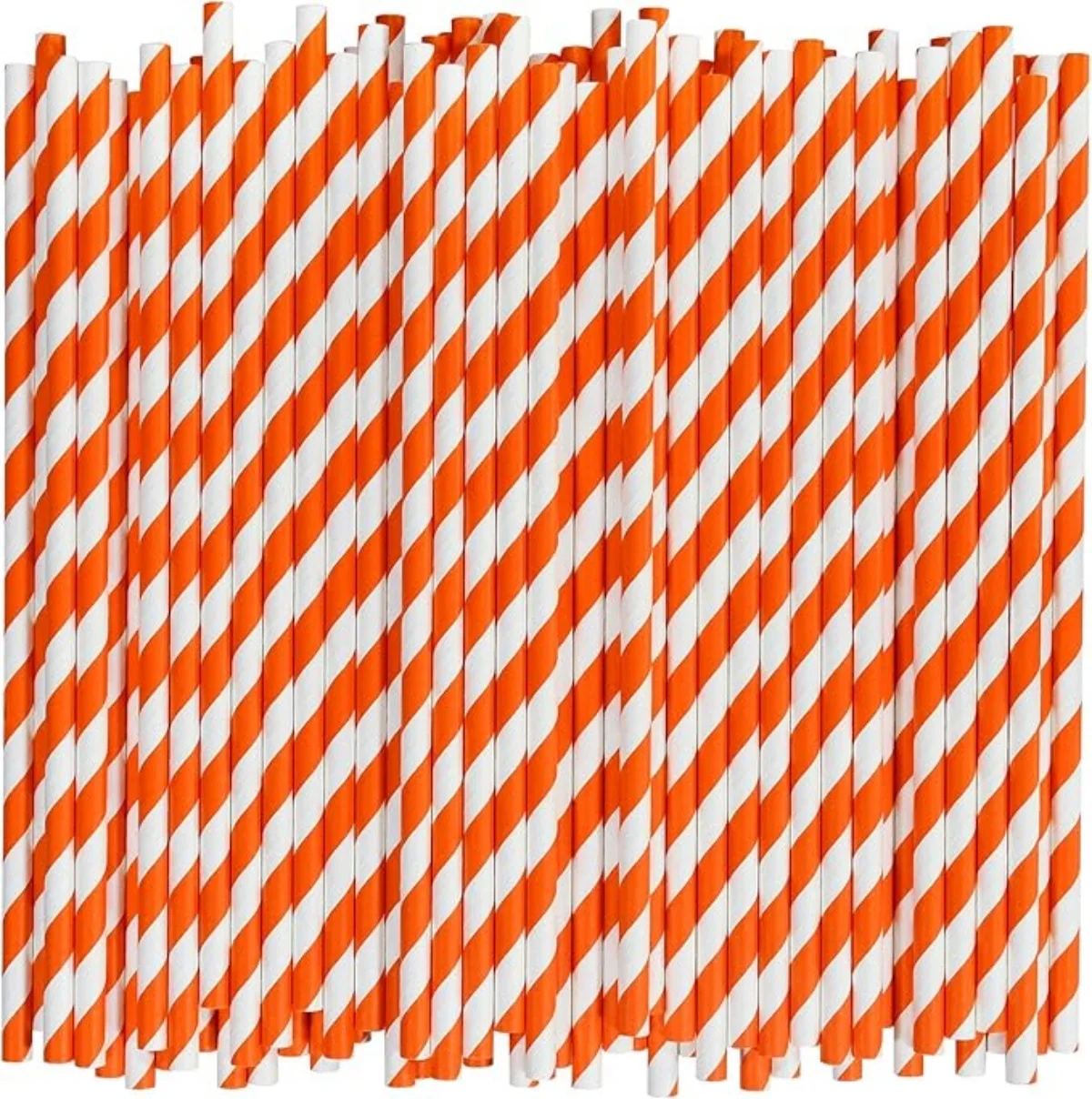 Orange and White Striped Paper Straws, Biodegradable Disposable Drinking Straws for Juice shakes Smoothies cocktail Supplies