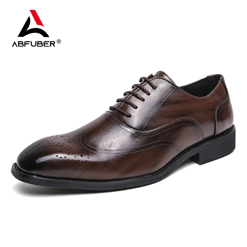 Luxury Business Leather Men Shoes Oxford Brogue Lace-up Dress Shoes Men Office Wedding Party Spring&Autumn Social shoe male