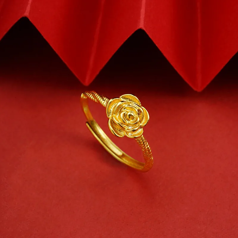 

Luxury 24K 9999 Pure Gold real gold Women's Ring Light Luxury Fashionable Rose Vein Ring Ring