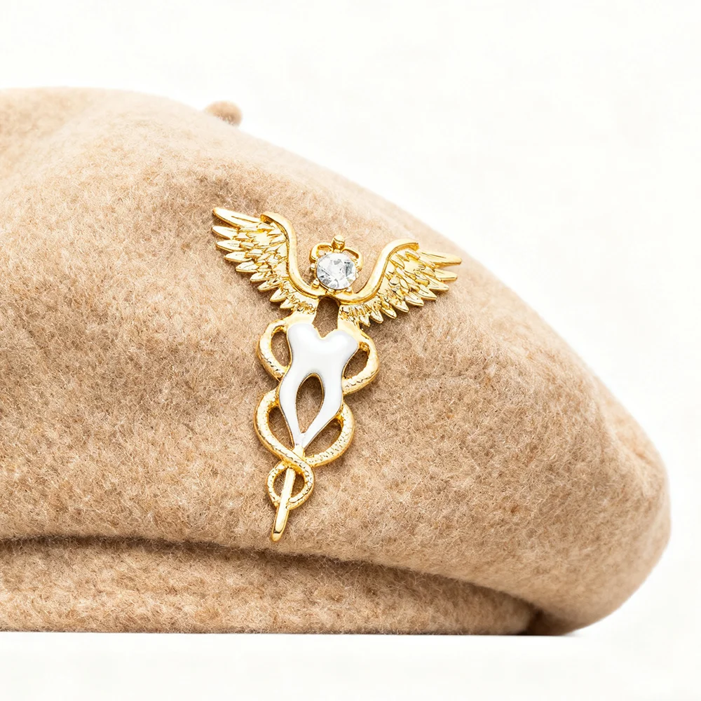 DCARZZ Tooth Caduceus Wings Pin Dental Medical Jewelry Teeth Lapel Badge Jewelry for Dentist Doctor Nurse Gifts