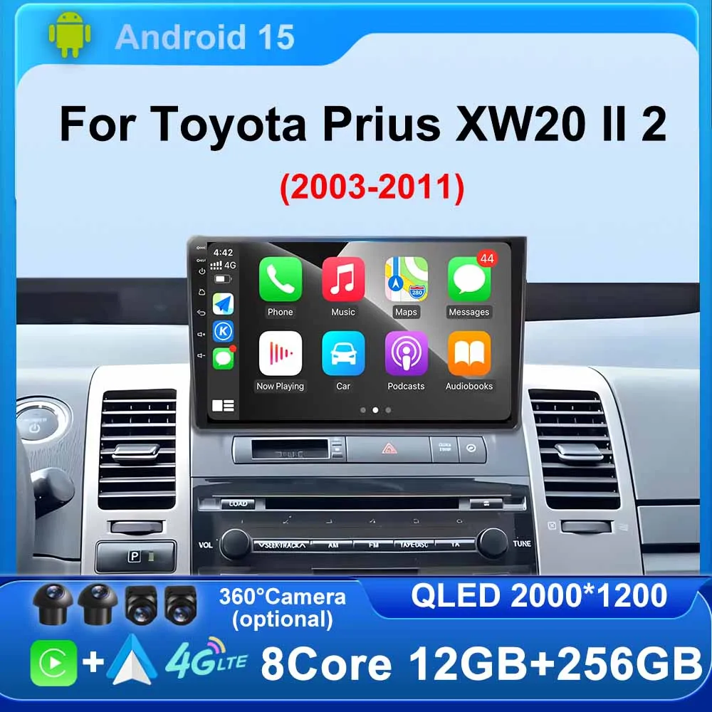 Android 15 for Toyota Prius XW20 II 2 2003 - 2011 Car Radio BT 4G Multimedia Video Player Navigation GPS Android No 2din DVD