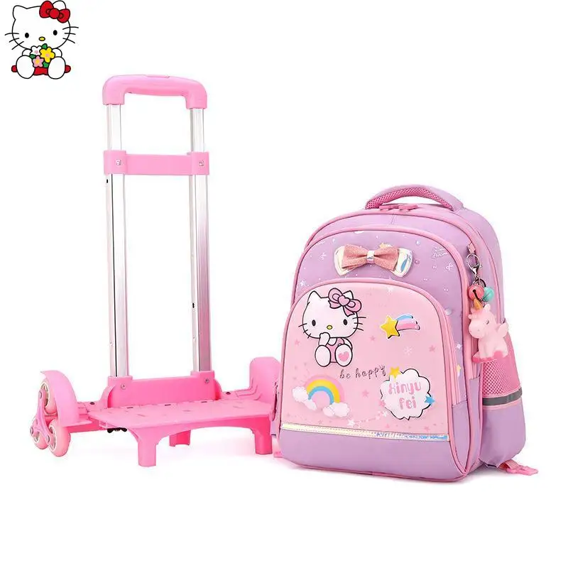 

Hello Kittys Anime Sanrios Trolley Bag Backpack Child Cute Primary School Students Bag Gift Portable Light Gift School Season