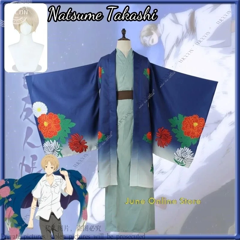 Natsume Takashi Cosplay Costume Wig Japanese Kimono Halloween Printed Coat Kimono Adult Halloween Roleplay Unisex Natsume