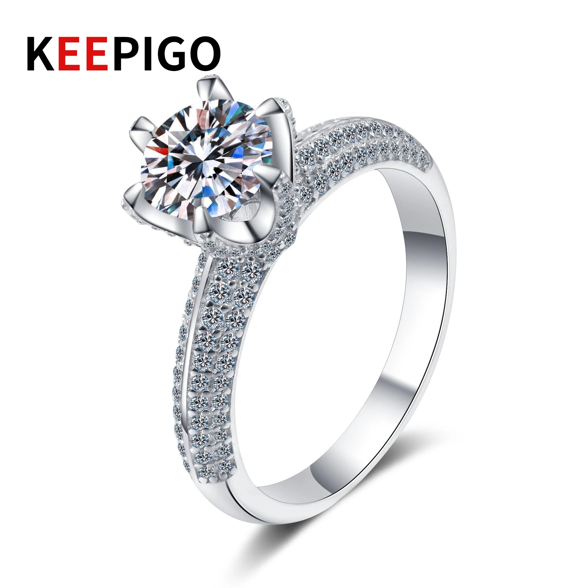 

KEEPIGO S925 Sterling Silver Real 2Carat Moissanite Diamond Rings For Women Sparkling Wedding Party Fine Jewelry Wholesale RA142