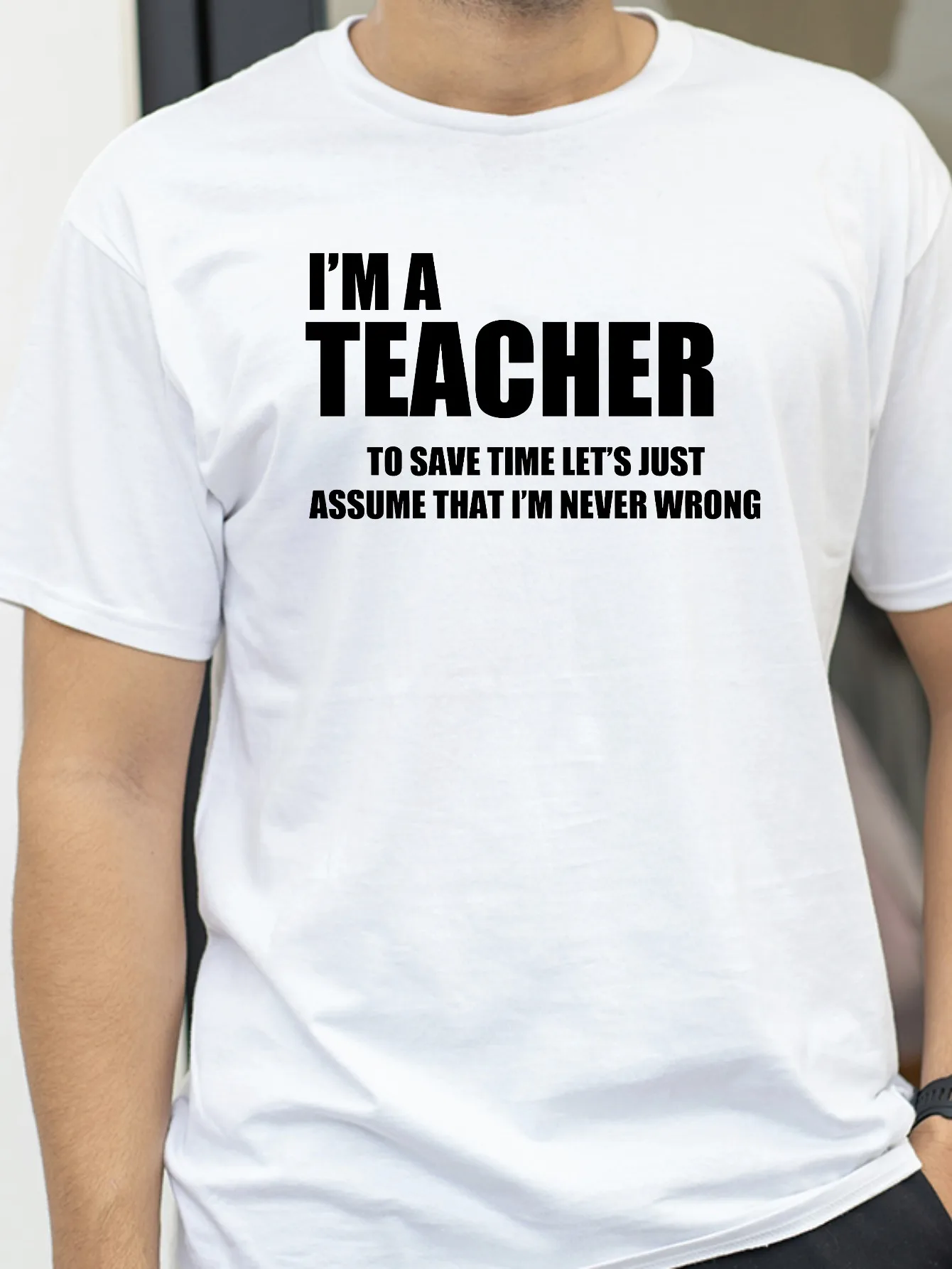 

Fashion I'm A Teacher To Save Time Print men Ladies T-shirt Casual Basics O-collar Black Tshirt Short Sleeve Women T-shirts