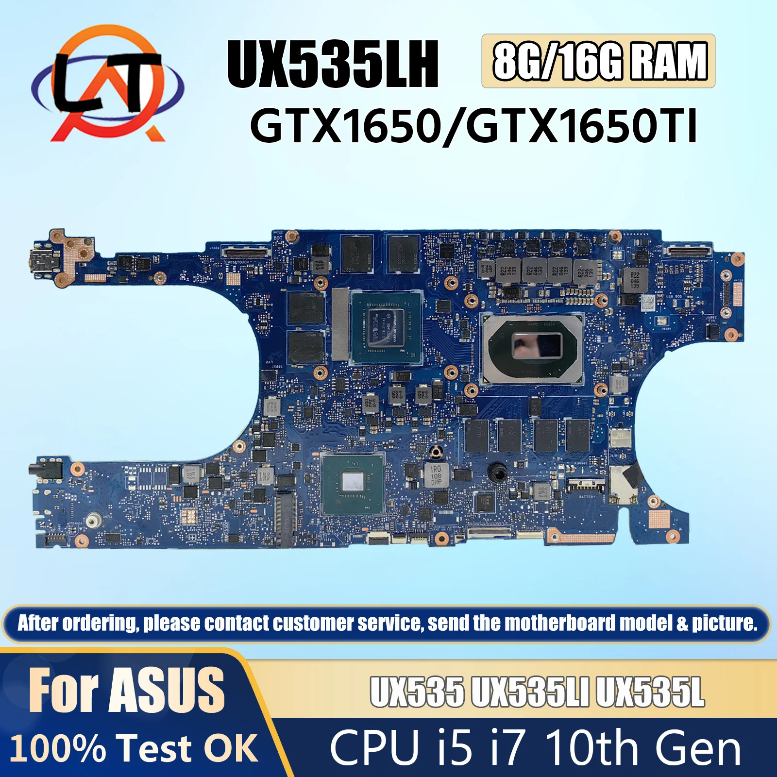 

UX535LH Laptop Motherboard For ASUS Zenbook Pro 15 UX535 UX535LI UX535L Mainboard I5 I7 CPU 8G/16G-RAM GTX1650/GTX1650TI