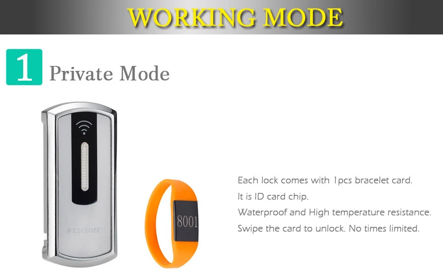 Cerradura rectangular para gabinete de sauna con tarjeta intermitente para abrir la puerta.