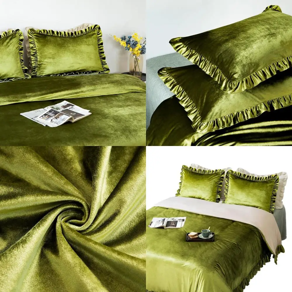 

Роскошный комплект пододеяльников оливково-зеленого цвета с рюшами и винтажными воланами, королевский размер 104x90, соответствующие Шамс для декора спальни