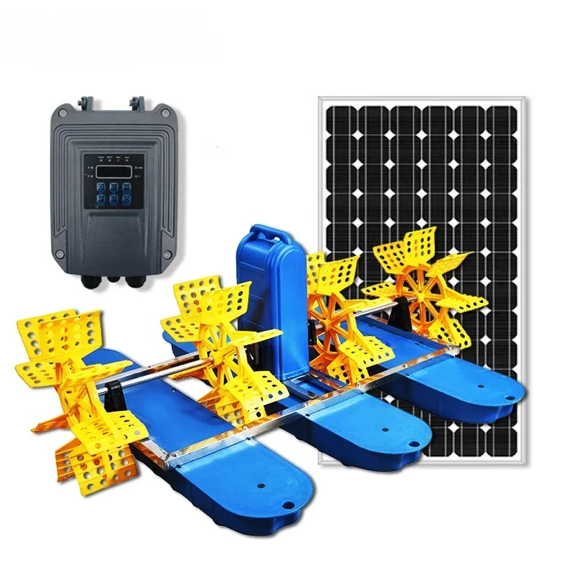 YYHC solar powered paddle wheel aerator with controller solar paddle wheel aerator fish pond dc 48v solar oxygen aeration pump