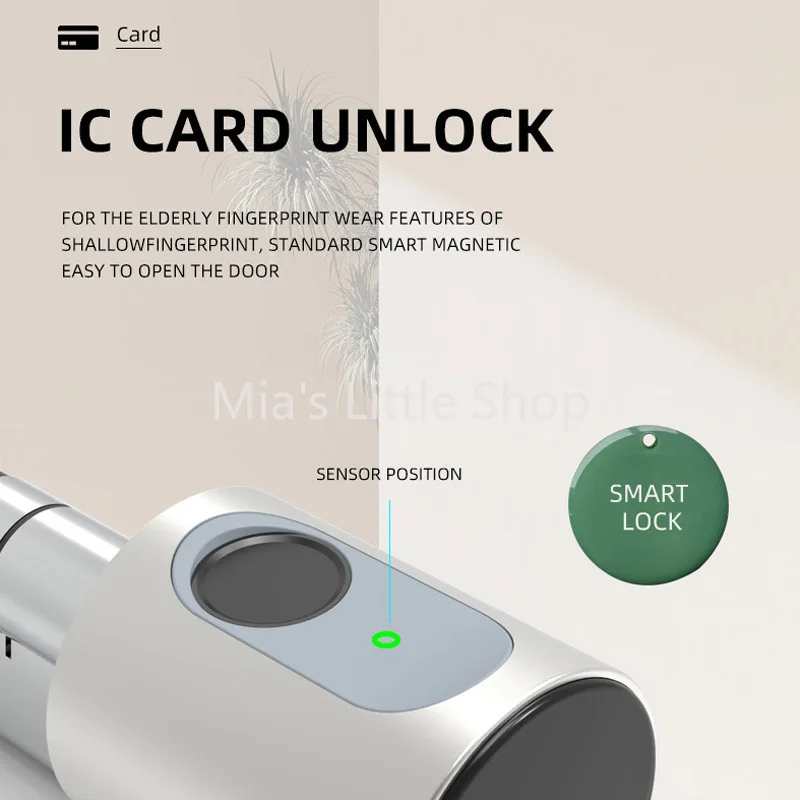 Smart Cylinder Lock with Bluetooth APP Remote Control, Fingerprint IC Card Key Keyless for Home Door
