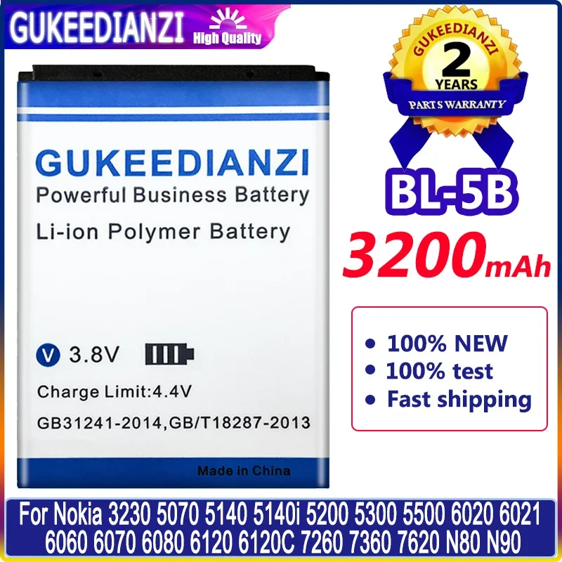 GUKEEDIANZI BL-5B BL5B BL 5B Phone Battery For Nokia 5140 5300 5320 N80 N83 6120C 7360 3220 3230 5070 Battery Batteria