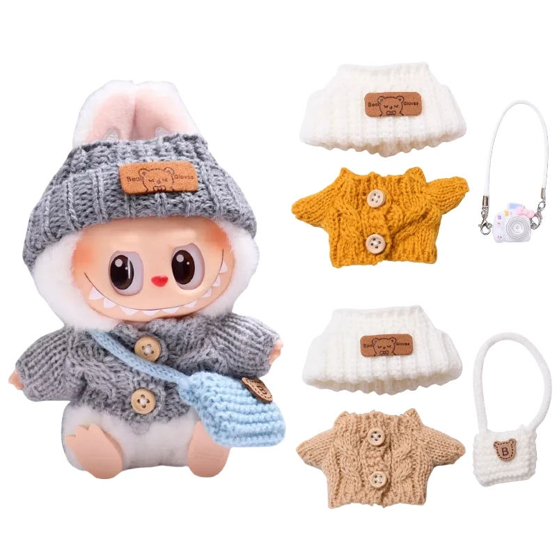 

17cm Labubu Doll Accessories Outfit Clothes Bear Label Hat Love Sweater Set Cute Decoration Little Clothes Toy Collectors