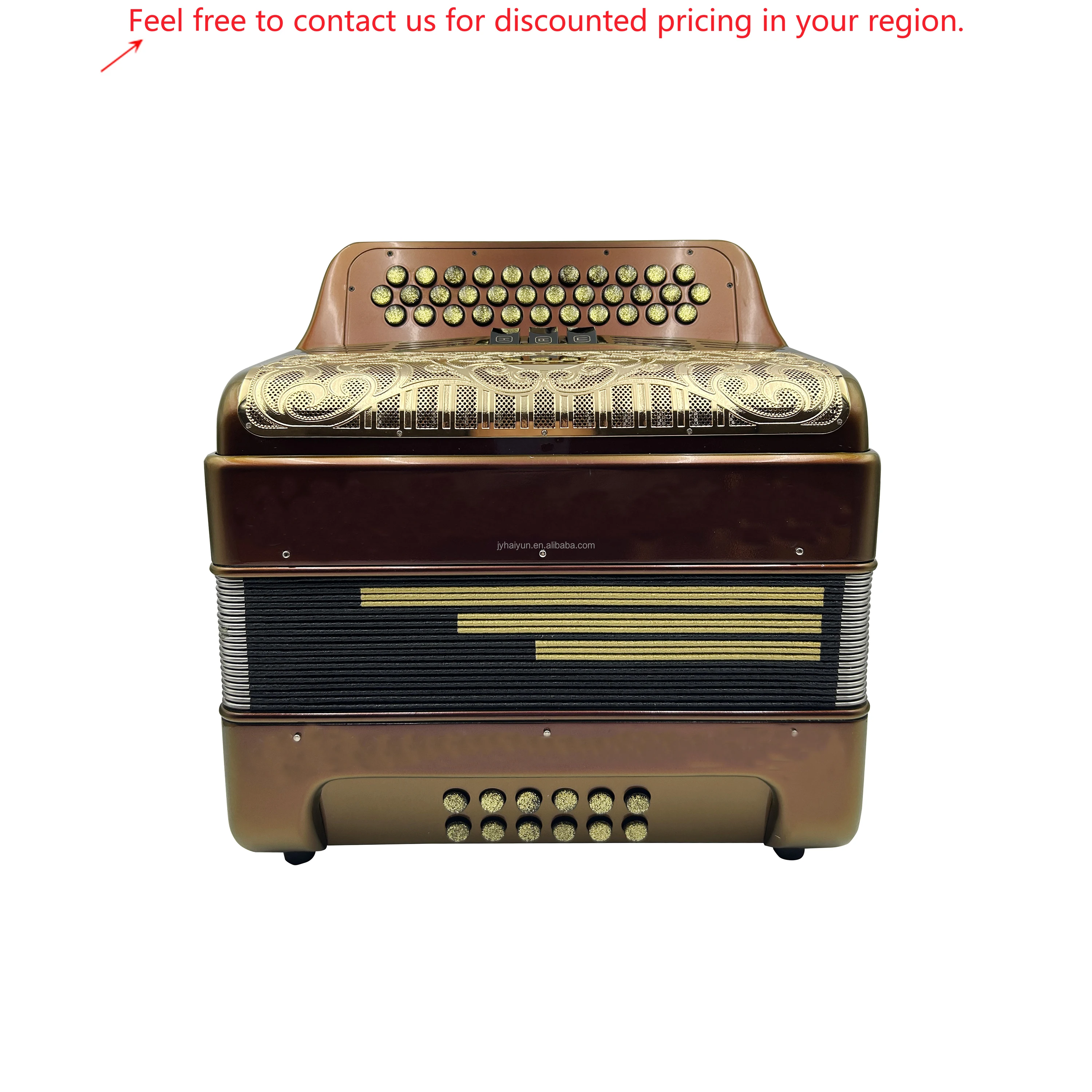 SEASOUND OEM 34 Button 12 Bass 3 Registers Orange Red Body Accordion Gold Grill Gold Buttons Instrument Acrodeon JB3412C