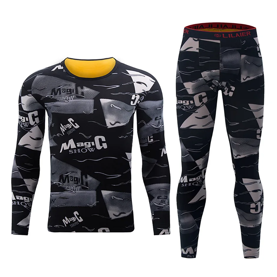 Herren Herbst-Winter Thermo-Unterwäsche-Set Goldenes Fleece Verdickte Europäische und US-Größen Modisch Bedruckte Lange Unterhosen Warme Basisschicht Oberteil – Detail 9
