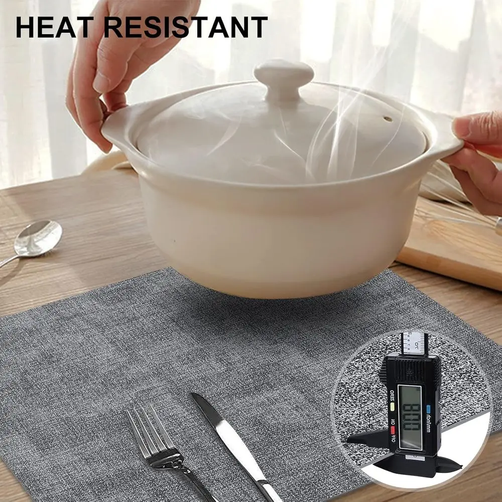 12-Pack Heat-Resistant PU Leather Placemats, Waterproof and Wipeable for Indoor/Outdoor Dining, Easy Clean, Smokey Grey