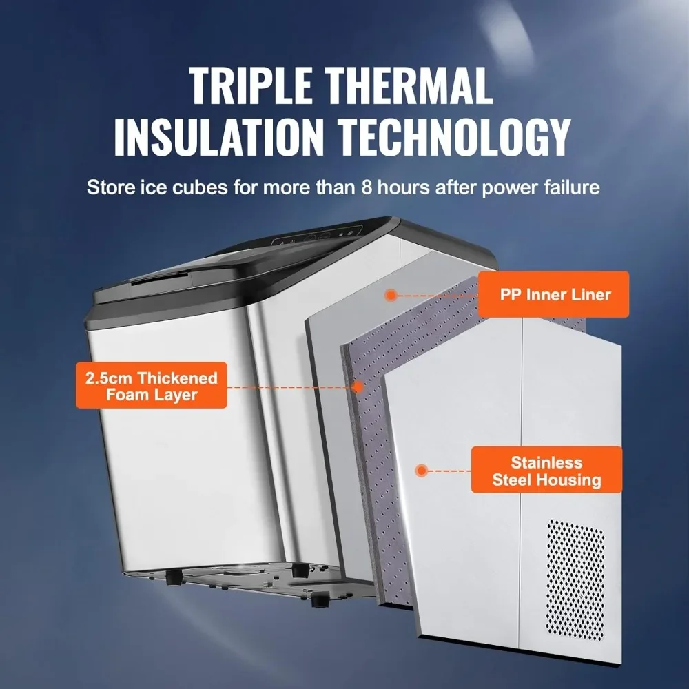 ماكينة صنع الثلج اليومية بسعة 30 رطل من VEVOR مع ميزة التنظيف الذاتي، ثلج ناعم قابل للمضغ، مغرفة ثلج وسلة، مياه مزدوجة R