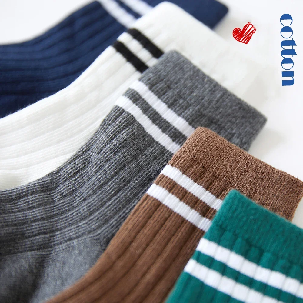 Baby Boys Crew Socks Autumn Children Boys Striped Thick Cotton Short Sock White Elementary Student Socks Infant Boys Ribbed Sock