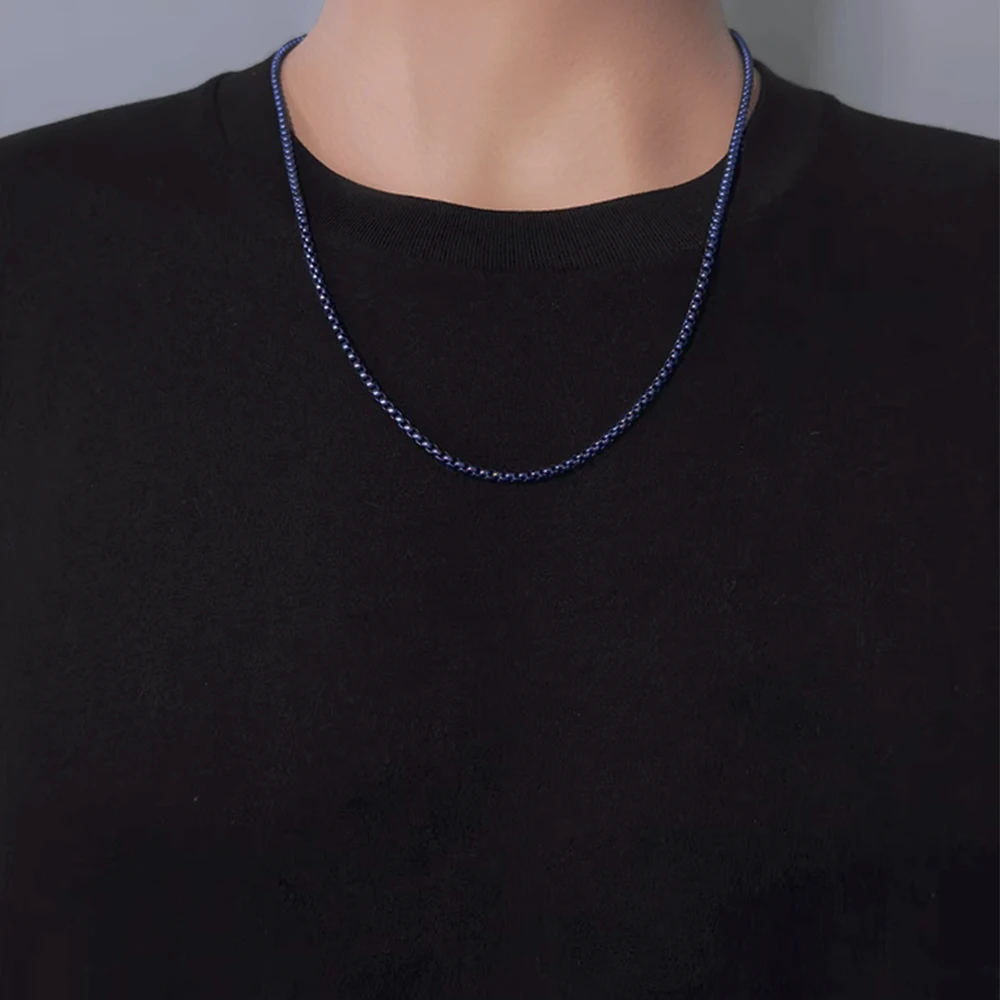 New Pure Titanium Box Chain Bracelet Necklace for Men Women Blue Gray Anti-Allergy Skin Friendly Square Rolo Chain Bracelets