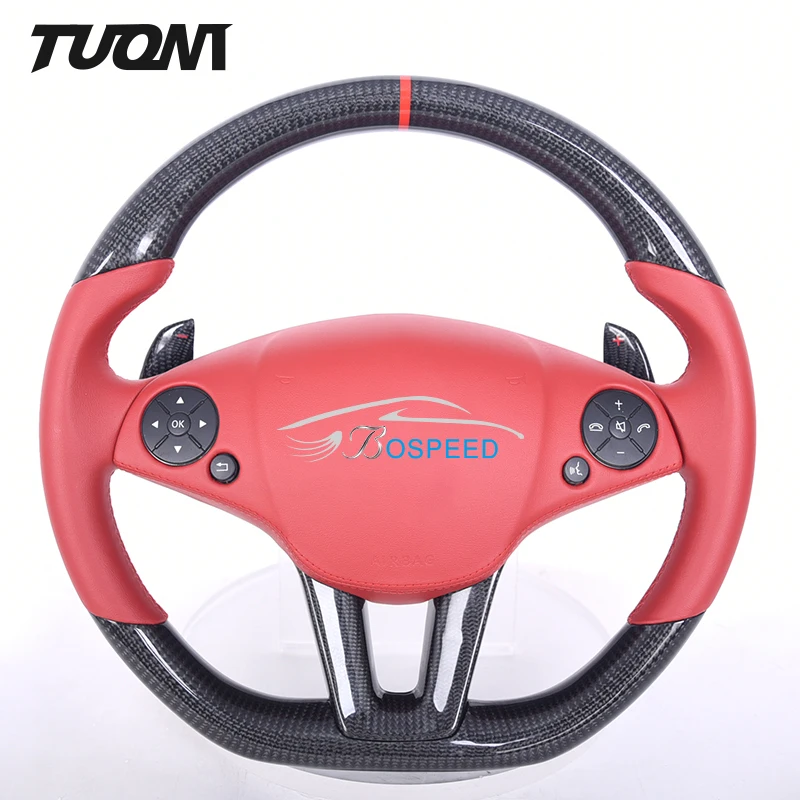 

Compatible For Benz SLS Red Smooth Leather Carbon Fiber Steering Wheel Auto Parts Custom