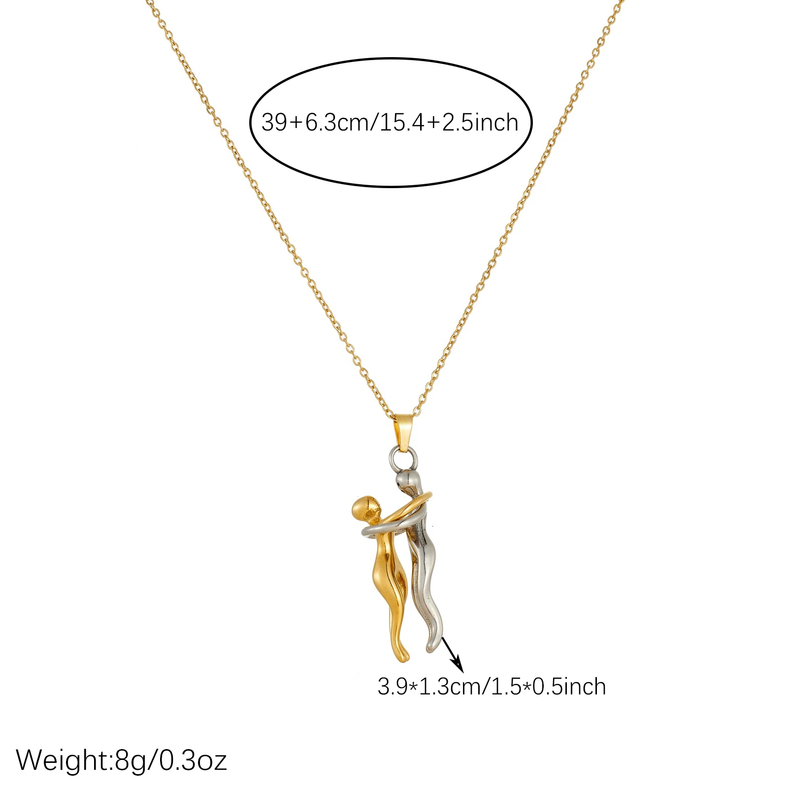 Stainless Steel Mixed Color Couple Hug Pendant Necklace For Women's Romantic Fashion Jewelry Commemorative Gifts